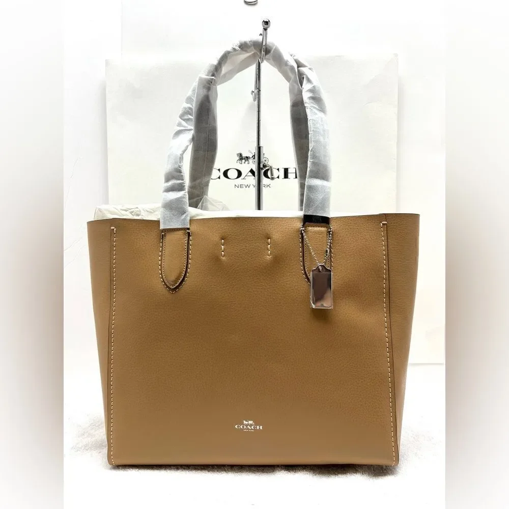 🔥🎁NWT! Coach DERBY Tote Handbag Pebble Leather Latte Msrp:$350.00